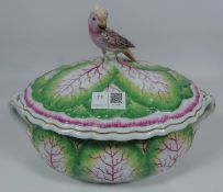 Italian leaf moulded porcelain tureen with cockatoo handle Condition Report <a