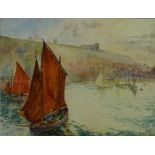 Penzance Herring Boats Entering Whitby Harbour, watercolour initialled and dated H D 1915,