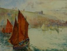 Penzance Herring Boats Entering Whitby Harbour, watercolour initialled and dated H D 1915,