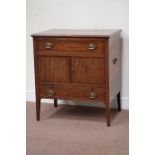 Georgian mahogany bedside night cabinet, slide, two drawers and cupboard, checkered banding, W72cm,