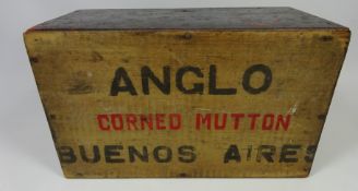 Early 20th Century stained wood advertising box 'Anglo Corned Mutton Buenos Aires'