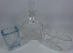 Zaglo limited edition cut glass etched decanter 'The Yacht Race' and two etched glass vases (3)