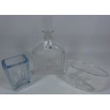 Zaglo limited edition cut glass etched decanter 'The Yacht Race' and two etched glass vases (3)