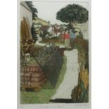 'Conversation on a Footpath', hand coloured etching with aquatint artist's proof no.