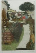 'Conversation on a Footpath', hand coloured etching with aquatint artist's proof no.