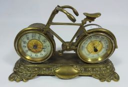 Early 20th Century brass desk clock and barometer in the form of a bicycle Condition