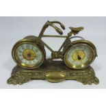 Early 20th Century brass desk clock and barometer in the form of a bicycle Condition