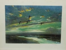 Greylags in Flight, limited edition colour photolithograph after Peter Scott(1909-89) pub.