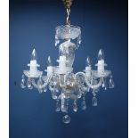 Five branch glass chandelier with cut glass drops Condition Report <a