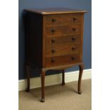 20th century mahogany five drawer music cabinet, W55cm, H88cm,