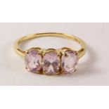 Three stone kunzite gold ring hallmarked 9ct Condition Report <a href='//www.