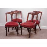 Set four late Victorian mahogany chairs, upholstered seats,