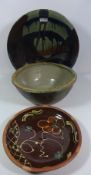Large studio pottery shallow bowl, W.