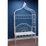 Milk white wrought metal arbour bench, W122cm,