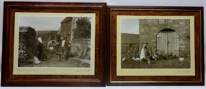 'Barn Door Fowls' and 'Making Besoms' pair of photographic prints after Frank Meadow Sutcliffe 40cm
