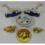Clarice Cliff Wilkinson pottery pot pourri dish with moulded bird and cloud design,