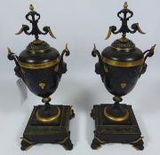 Pair of late 19th/ early 20th Century gilded bronze classical style urns,