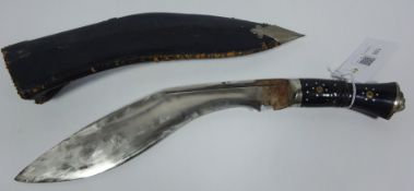 Kukri knife in hard leather sheath with two smaller knives Condition Report <a