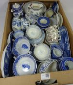 Spode and other blue and white ceramics in one box Condition Report <a