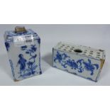 18th/ early 19th Century Delft tea canister and flower brick (2) Condition Report