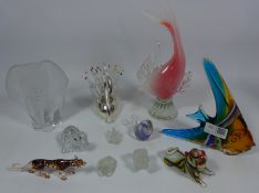 Venetian style glass fishes, Goebel glass animals, Jenasson glass elephant,
