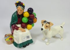 Royal Doulton 'The Old Balloon Seller' and a Beswick Jack Russel Terrier (2) Condition