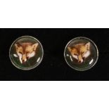 Pair of fox mask enamel cuff-links stamped 925 Condition Report <a href='//www.