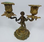 19th Century gilt metal two branch candelabra, H21.