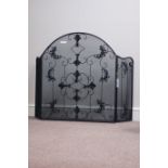 Wrought metal three panel fire/spark guard, W117cm,