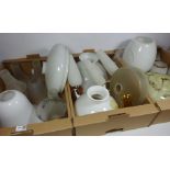 Two light fittings and a collection of Vintage and other shades in three boxes Condition