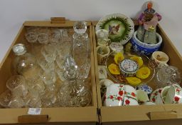 Crystal drinking glasses, decanters, Victorian commemorative cup, Ansidei terracotta figure,