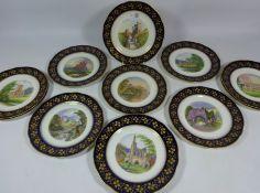 Set of twelve Aynsley hand painted plates of historic buildings including Scarborough Castle,