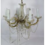 Pair of six branch cut glass chandeliers and a matching pair of wall fittings Condition