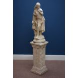 Composite stone garden figure of a girl on plinth Condition Report <a