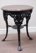 Black painted cast aluminium Britannia pub table with circular top, D61cm,