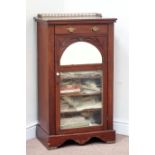 Edwardian walnut music cabinet, glazed and mirror glazed door, single drawer,