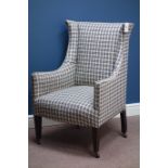 Edwardian upholstered wing back armchair,