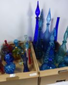 Four 1960s glass vases and collection of blue glass bottles and stoppers Condition