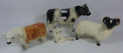 Melba Ware cow H20cm, ram, bull and cat (4) Condition Report <a href='//www.