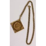 1902 half sovereign loose mounted in hallmarked 9ct gold pendant on chain stamped 9ct approx 16.