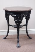 Black painted cast aluminium Britannia pub table with circular top, D61cm,