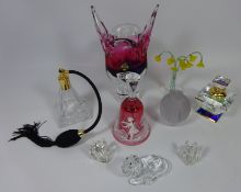 Chribska art glass vase, scent bottle, cut glass atomizer, glass paperweight,