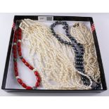 Multi-strand pearl choker the clasp stamped 14K, similar choker the clasp stamped 925,