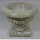 Marble font with presentation plaque to base,