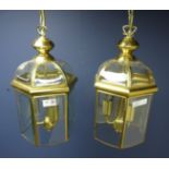Pair of gilt metal bevel glazed lanterns,
