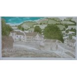 'West Burton', hand coloured etching with aquatint artist's proof no.