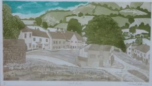 'West Burton', hand coloured etching with aquatint artist's proof no.