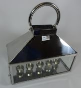 Stainless steel 5 light lantern with hoop handle, W35cm,