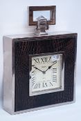 Modern Art Deco style faux alligator and chrome clock,