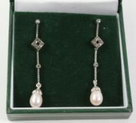 Pair of pearl and marcasite pendant ear-rings stamped 925 Condition Report <a